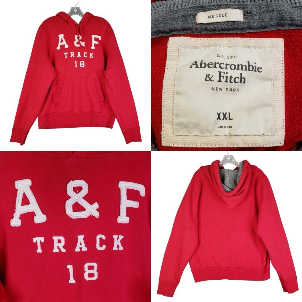 Abercrombie & Fitch Men’s Hoodie Red Embroidered Sweatshirt Vtg Size XXL Y2K
